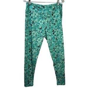 Lularoe Turquoise & Black‎ Floral Print Womens Leggings Size OS